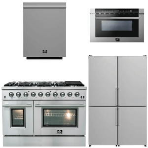 FORNO Appliance Package - 48" Gas Range, Dishwasher, 48" Refrigerator, Microwave Drawer, AP-FFSGS6244-48-12