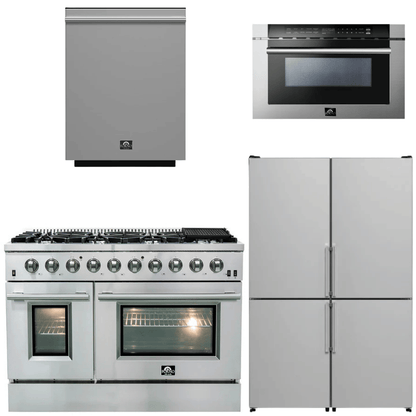 FORNO Appliance Package - 48" Gas Range, Dishwasher, 48" Refrigerator, Microwave Drawer, AP-FFSGS6244-48-12