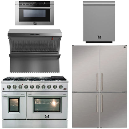FORNO Appliance Package - 48" Gas Range, 48" Range Hood, Dishwasher, 48" Refrigerator, Microwave Drawer, AP-FFSGS6244-48-13