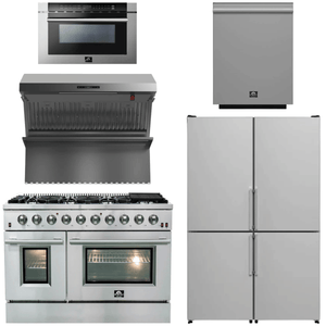 FORNO Appliance Package - 48" Gas Range, 48" Range Hood, Dishwasher, 48" Refrigerator, Microwave Drawer, AP-FFSGS6244-48-13