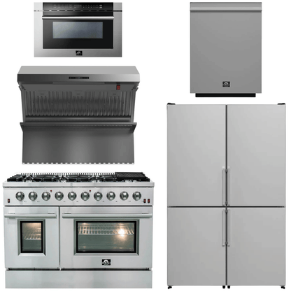 FORNO Appliance Package - 48" Gas Range, 48" Range Hood, Dishwasher, 48" Refrigerator, Microwave Drawer, AP-FFSGS6244-48-13