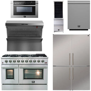 FORNO Appliance Package - 48" Gas Range, 48" Range Hood, Dishwasher, 48" Refrigerator, Microwave Drawer, Wine Cooler, AP-FFSGS6244-48-14