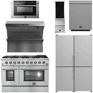 FORNO Appliance Package - 48" Gas Range, 48" Range Hood, Dishwasher, 48" Refrigerator, Microwave Drawer, Wine Cooler, AP-FFSGS6244-48-14