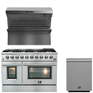 FORNO Appliance Package - 48 Inch Gas Range, Wall Mount Range Hood, Dishwasher, AP-FFSGS6244-48-2