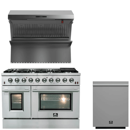 FORNO Appliance Package - 48 Inch Gas Range, Wall Mount Range Hood, Dishwasher, AP-FFSGS6244-48-2