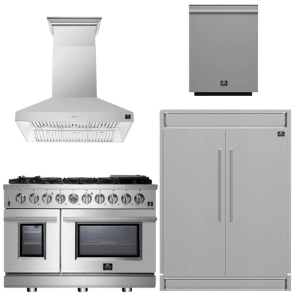FORNO Appliance Package - 48" Gas Range, Range Hood, 60" Refrigerator, Dishwasher, AP-FFSGS6244-48-20