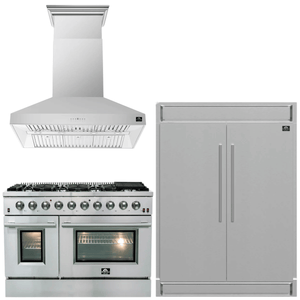 FORNO Appliance Package - 48" Gas Range, Range Hood, 60" Refrigerator, AP-FFSGS6244-48-24