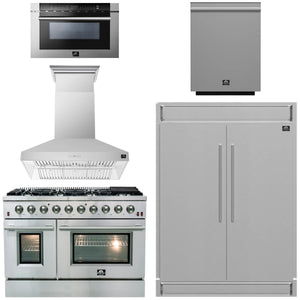 FORNO Appliance Package - 48" Gas Range, Range Hood, 60" Refrigerator, Dishwasher, Microwave Drawer, AP-FFSGS6244-48-5P