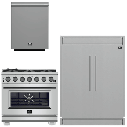 FORNO Appliance Package - 36 Inch Pro Gas Range, Dishwasher, Refrigerator, AP-FFSGS6260-36-5