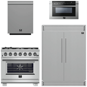 FORNO Appliance Package - 36 Inch Pro Gas Range, Refrigerator, Microwave Drawer, Dishwasher, AP-FFSGS6260-36-7