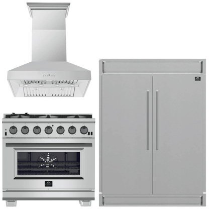 FORNO Appliance Package - 36 Inch Pro Gas Range, Wall Mount Range Hood, Refrigerator, AP-FFSGS6260-36-W-4