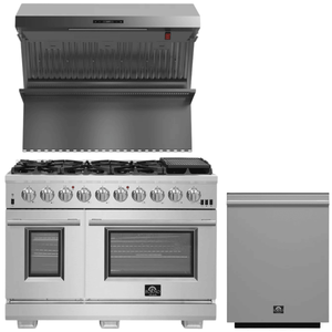 FORNO Appliance Package - 48 Inch Pro Gas Range, Wall Mount Range Hood, Dishwasher, AP-FFSGS6260-48-2