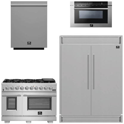 FORNO Appliance Package - 48 Inch Pro Gas Range, Refrigerator, Microwave Drawer, Dishwasher, AP-FFSGS6260-48-7