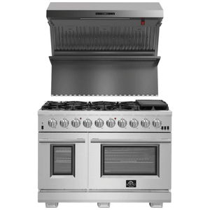 FORNO Appliance Package- 48 Inch Pro Gas Range, Wall Mount Range Hood, AP-FFSGS6260-48