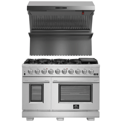 FORNO Appliance Package- 48 Inch Pro Gas Range, Wall Mount Range Hood, AP-FFSGS6260-48