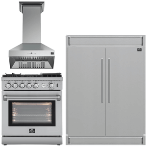 FORNO Appliance Package - 30" Gas Range, 30" Range Hood, 60" Refrigerator, AP-FFSGS6276-30-W-4