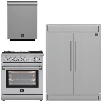 FORNO Appliance Package - 30" Gas Range, Dishwasher, 60" Refrigerator, AP-FFSGS6276-30-W-5