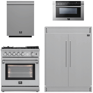 FORNO Appliance Package - 30" Gas Range, 60" Refrigerator, Dishwasher, Microwave Drawer, AP-FFSGS6276-30-W-7