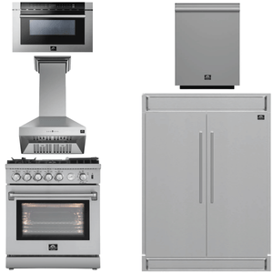 FORNO Appliance Package - 30" Gas Range, 30" Range Hood, 60" Refrigerator, Dishwasher, Microwave Drawer, AP-FFSGS6276-30-W-8