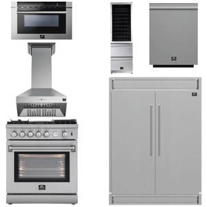 FORNO Appliance Package - 30" Gas Range, 30" Range Hood, 60" Refrigerator, Dishwasher, Microwave Drawer, Wine Cooler, AP-FFSGS6276-30-W-9