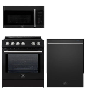 FORNO Espresso Package - 30" Induction Range, Over-The-Range Microwave and Dishwasher in Black with Silver Accents, AP3-0982BLK-S10
