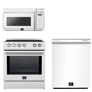 FORNO Espresso Package - 30" Induction Range, Over-The-Range Microwave and Dishwasher in White with Silver Accents, AP3-0982WHT-S10