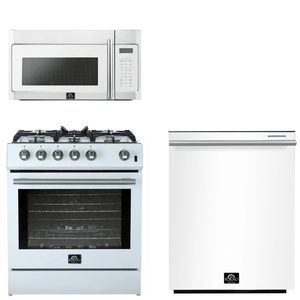 FORNO Espresso Package - 30" Gas Range, Over-The-Range Microwave and Dishwasher in White with Silver Accents, AP3-1116WHT-S10