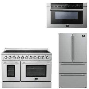 FORNO Appliance Package - 48" Electric Range, 36" Refrigerator and 24" Microwave Drawer