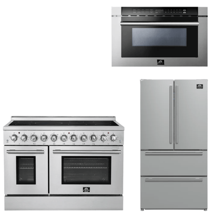 FORNO Appliance Package - 48" Electric Range, 36" Refrigerator and 24" Microwave Drawer