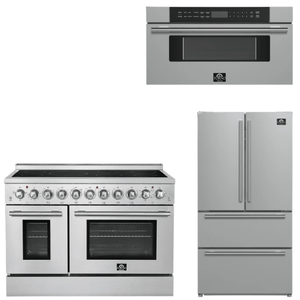 FORNO Appliance Package - 48" Electric Range, 36" Refrigerator and 30" Microwave Drawer