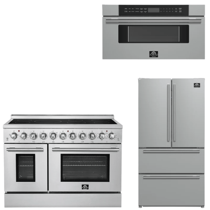 FORNO Appliance Package - 48" Electric Range, 36" Refrigerator and 30" Microwave Drawer