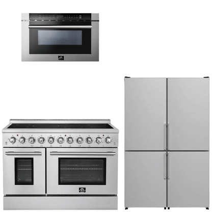 FORNO Appliance Package - 48" Electric Range, 48" Refrigerator and 24" Microwave Drawer