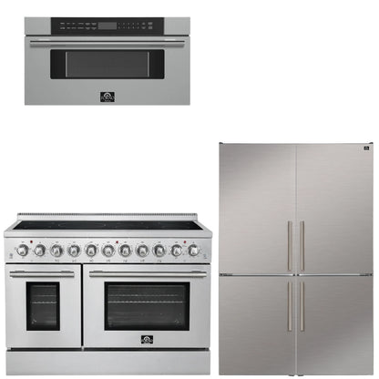 FORNO Appliance Package - 48" Electric Range, 48" Refrigerator and 30" Microwave Drawer