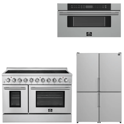 FORNO Appliance Package - 48" Electric Range, 48" Refrigerator and 30" Microwave Drawer