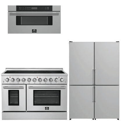 FORNO Appliance Package - 48" Electric Range, 48" Refrigerator and 30" Microwave Drawer