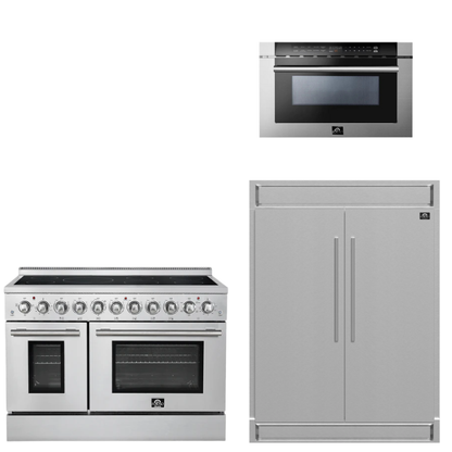 FORNO Appliance Package - 48" Electric Range, 60" Refrigerator and 24" Microwave Drawer