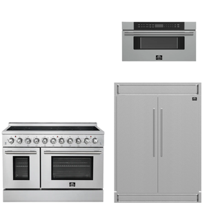 FORNO Appliance Package - 48" Electric Range, 60" Refrigerator and 30" Microwave Drawer