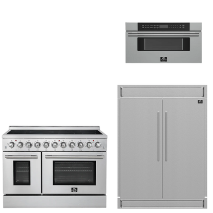 FORNO Appliance Package - 48" Electric Range, 60" Refrigerator and 30" Microwave Drawer