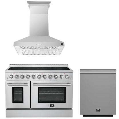 FORNO Appliance Package - 48" Electric Range, Range Hood and Dishwasher