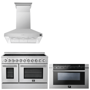 FORNO Appliance Package - 48" Electric Range, Range Hood and 24" Microwave Drawer