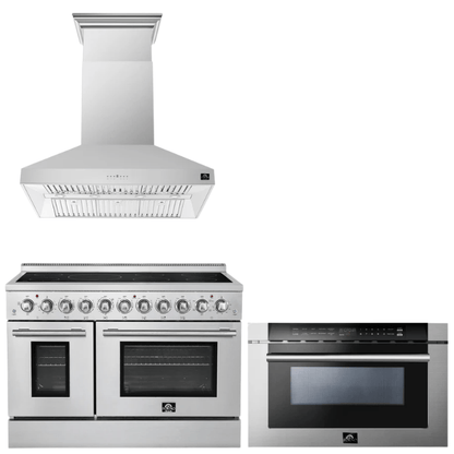FORNO Appliance Package - 48" Electric Range, Range Hood and 24" Microwave Drawer