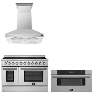 FORNO Appliance Package - 48" Electric Range, Range Hood and 30" Microwave Drawer