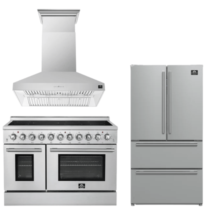 FORNO Appliance Package - 48" Electric Range, Range Hood and 36" Refrigerator