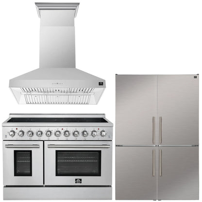 FORNO Appliance Package - 48" Electric Range, Range Hood and 48" Refrigerator