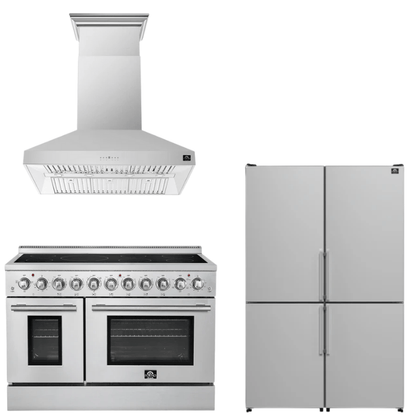 FORNO Appliance Package - 48" Electric Range, Range Hood and 48" Refrigerator