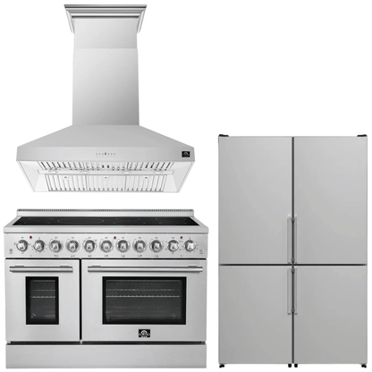FORNO Appliance Package - 48" Electric Range, Range Hood and 48" Refrigerator