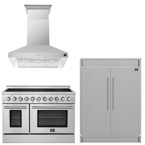 FORNO Appliance Package - 48" Electric Range, Range Hood and 60" Refrigerator