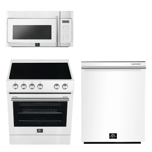 FORNO Espresso Package - 30" Electric Range, Over-The-Range Microwave and Dishwasher in White with Stainless Steel Accents, AP3-6012WHT-S10