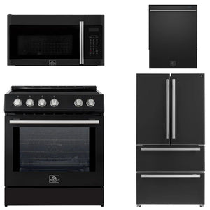 FORNO Espresso Package - 30" Induction Range, Over-The-Range Microwave, 36" Refrigerator with Ice Maker and Dishwasher in Black with Silver Accents, AP4-0982BLK-S12