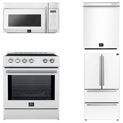 FORNO Espresso Package - 30" Induction Range, Over-The-Range Microwave, 36" Refrigerator with Ice Maker and Dishwasher in White with Silver Accents, AP4-0982WHT-S12